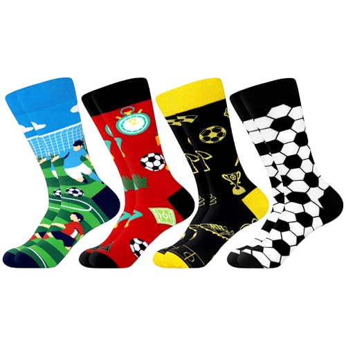 WeciBor Lustige Bunte Herren Fußball Socken 4 Paar Witzige Fussball Geschenk