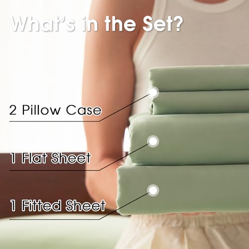 Image of King Size 4 Piece Sheet Set - Comfy Breathable & Cooling Bed Sheets Set, Soft and Wrinkle Free, Deep Pockets, Easy & Secure Fit, Hotel Luxury Bedding - Oeko-Tex - Sage Green