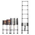 Telescoping Ladder 12.5ft Stainless Steel Extension Folding Ladder 3.8m, Portable Heavy Duty Multi-Purpose Telescopic Ladder with Slip-Proof Feet, 330LBS Capacity, Ladder for Home Loft or RV