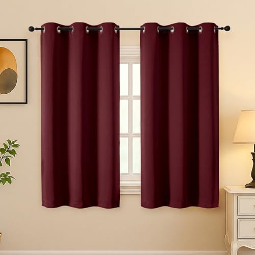 Image of Simplebrand Burgundy Curtains for Bedroom 54 Inch Length 2 Panels Set, Room Darkening Thermal Insulated Energy Saving Curtains for Nursery, Grommet Solid Soft Window Treatment Drapes, W40 x L54