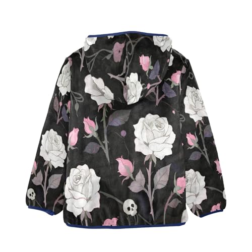 Floral Skulls on Dark Background Toddler Fleece Jacket Girl Boys Hooded Fleece Jacket Coat Warm Outwear Zip-up 3-10T2