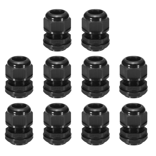 sourcing map 10 Pcs PG21 Cable Glands Adjustable 12-18mm PA6 Nylon IP68 Waterproof Connectors with Seals Anti-Corrosion for Industrial/Outdoor Electrical Systems (Black)