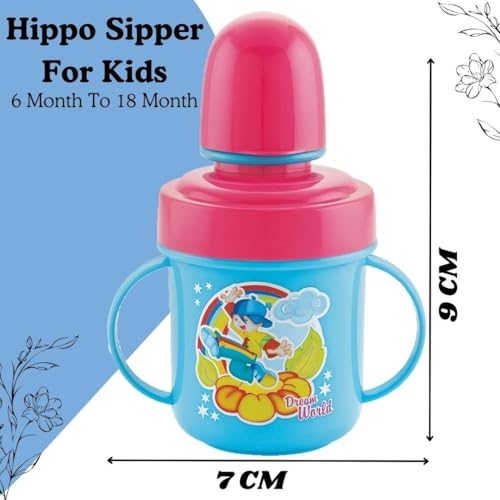 Image of Zerya Hippo Stainless Steel Baby Spout Sipper Cup for Kids /Toddler with Soft Silicone 250 ML (SkyBlue)