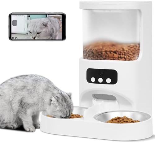 Automatic Cat Feeder with Camera for 2 Cats,1080P HD Video Night Vision Pet Feeder Food Dispenser,5G&2.4GHz WiFi Pet Feeder with 2 Way Audio,Smart App Control 4L Pet Dry Food Dispenser for Cat/Dogs