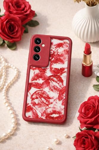 Image of COVERLY Lips Back Case Cover Compatible for Samsung S26 | Hot 3D Sexy Lips Retro Embossed | 360 Camera Protection | Lipstick Kiss Print Cute Soft Touch Liquid Silicone Phone Case (TPU | Love Red)