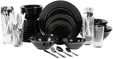 10 Strawberry Street Nova Black Round 62-Piece Dinnerware Set, Service for 6