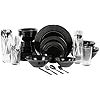 10 Strawberry Street Nova Black Round 62-Piece Dinnerware Set, Service for 6