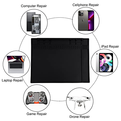 HPFIX Anti Static Mat Includes ESD Wristband and Grounding Wire and Grounding Plug for Electronics Repair, Premium Heat Resistant ESD Safe Soldering Mat (17.7" x 13.6")