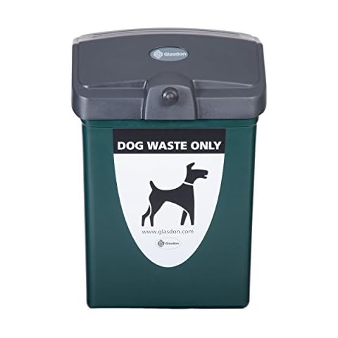 Glasdon Fido 25 Dog Waste Bin (Green or Red) with Graphics - 25 L Dog Poo Bin with Wall or Post Mounting Kit - Hygienic Pet Waste Bin & Self-Returning Lid (Green, Wall-Mounting Kit) Cover