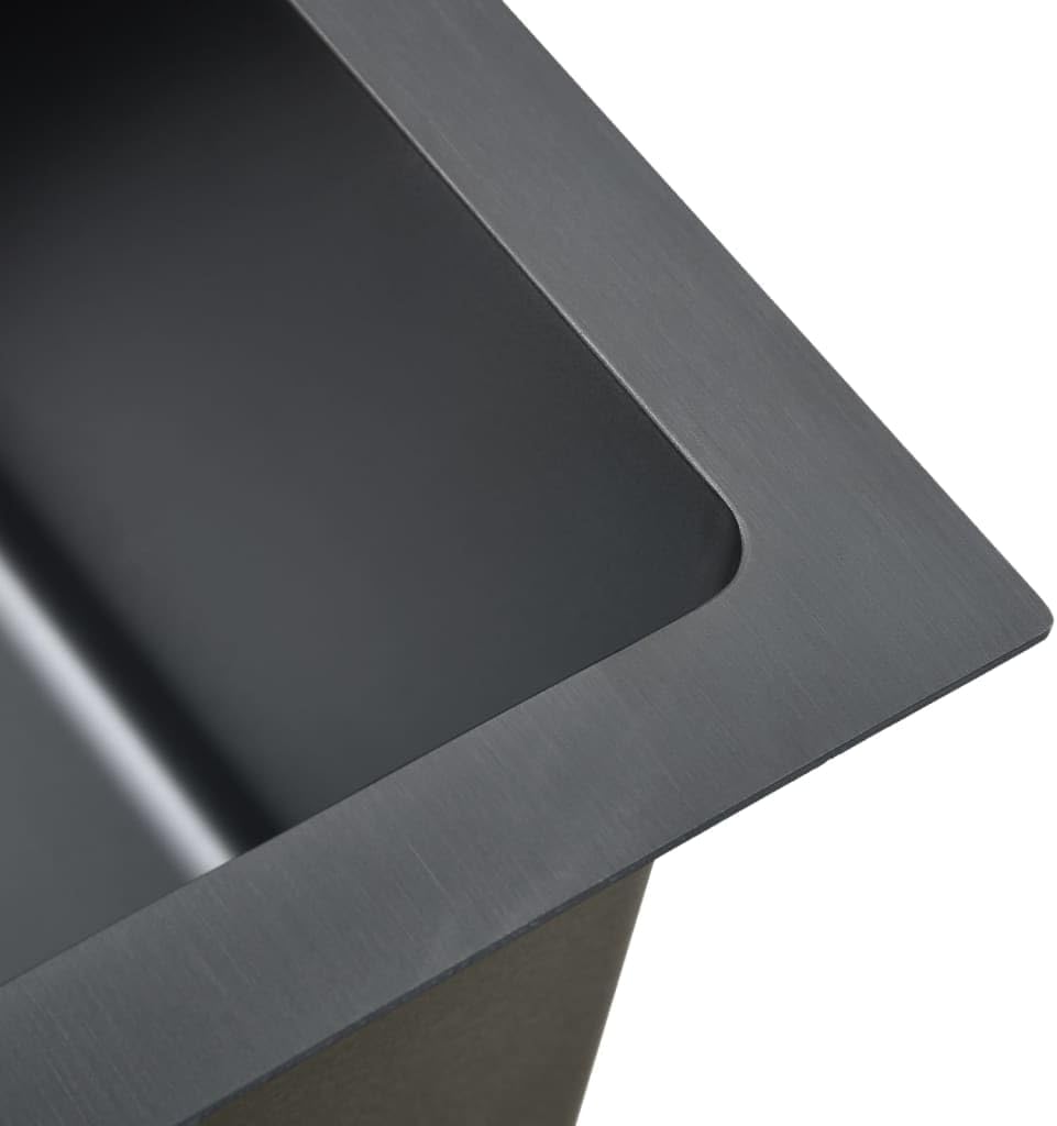 vidaXL Kitchen Sink Undermount Sink with Strainer Black Stainless Steel Sink