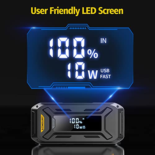 Acmount Car Jump Starter, 4000A Peak Jump Starter Battery Pack(All Gas & 10.0L Diesel Engine), 12V Portable Battery Charger Jump Starter With 3” Lcd Display, Usb Quick Charge And Led Light #TOP3