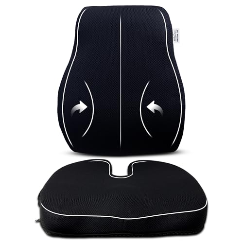 Image of GADDA CO Back Support for Chair & Coccyx Seat Cushion Combo for Tailbone Pain Relief | Memory Foam Sitting Cushion for Office Chair, Car & Home | Relief from Back, Sciatica & Hip Pain (Mesh Black)