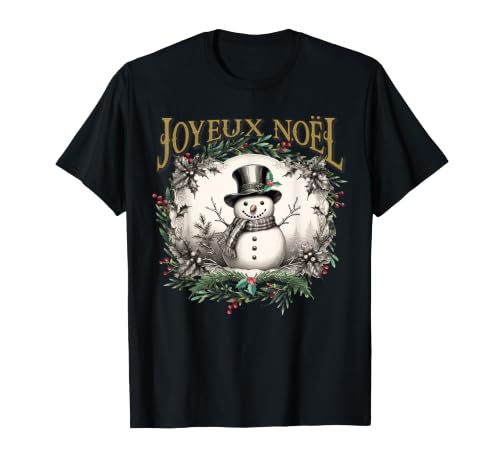 Image of Joyeux Noel Snowman French Merry Christmas Vintage T-Shirt