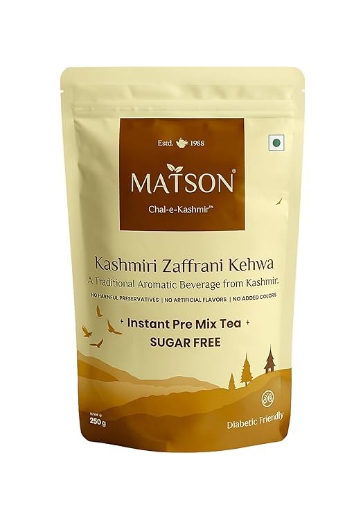 Matson Kashmiri Zaffrani Kahwa Sugar Free | Instant Premix Powder | 250 gm | Saffron | SugarFree Kehwa | Kashmiri Kahwa | Shahi Kehwa | Saffron Tea | Qahwa |Sugar Free