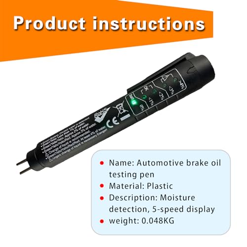 UGSHY 2 PCS Car Brake Fluid Test Pen with 5 LED Indicators, DOT 3 DOT 4 DOT 5.1 Brake Fluid Analyzer Troubleshooter, Universal 12V Vehicle Brake Oil Diagnostic Test Tool for Cars Trucks SUVs (Black)