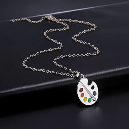 Trendy Enamel Artist Paint Palette And Brush With Thin Pendant Necklace Gifts Jewelry For Women & Girls #TOP2