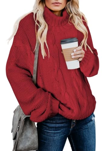 Image of Dokotoo Womens Sweaters Turtleneck Cable Knit Chunky Pullover Fall Outfits