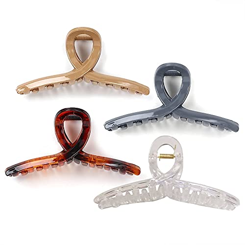 Hair Claw Clip 4 Color Hair Catch Clip 4.3 Inch Smooth & Solid Hair Claw Clips Western Style Leopard Print Hair Jaw Strong Hold Hair Clips for Thick Hair Large Fashion Accessories for Women Girls