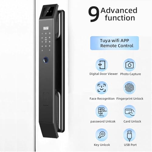 Cerradura de puerta inteligente con cámara y reconocimiento de huellas dactilares para control de acceso de video de seguridad en el hogar