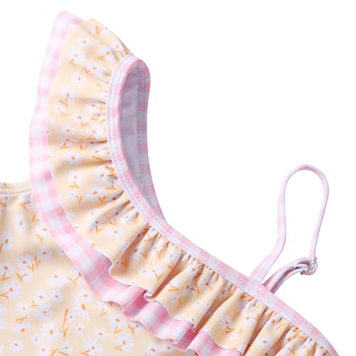 LIZENS Girls Two Piece Swimwear Flounce Ruffle Flower Print One Shoulder Beach Swimsuit3