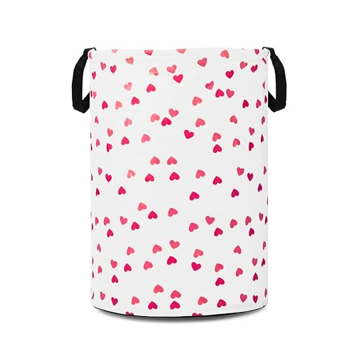 Image of Printed Laundry Basket 48L | Foldable Storage Bag with Handles | Multipurpose Clothes Hamper for Bedroom, Bathroom & Dorm | Non-Woven Fabric (Heart Print) | White | Pack of 1