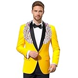 Chaqueta de traje para hombre con alas de lentejuelas brillantes y diseño formal para discotecas, eventos nocturnos, chaqueta de traje, chaqueta de ocio, chaqueta de negocios, amarillo, 4XL