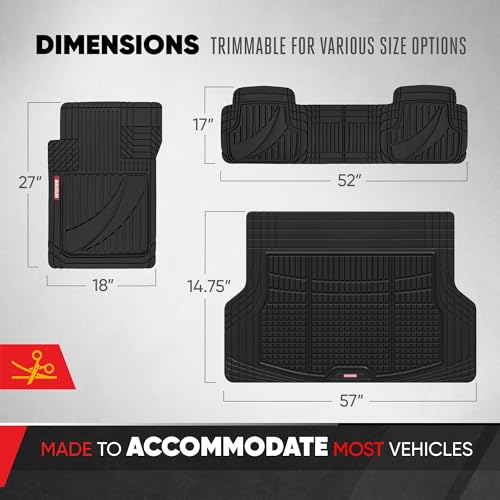 Motor Trend PRO793 Black FlexTough Full Combo Advanced Performance Front & Rear Protection Cargo Mat Liner – w/Traction Grips & Complete Universal Design