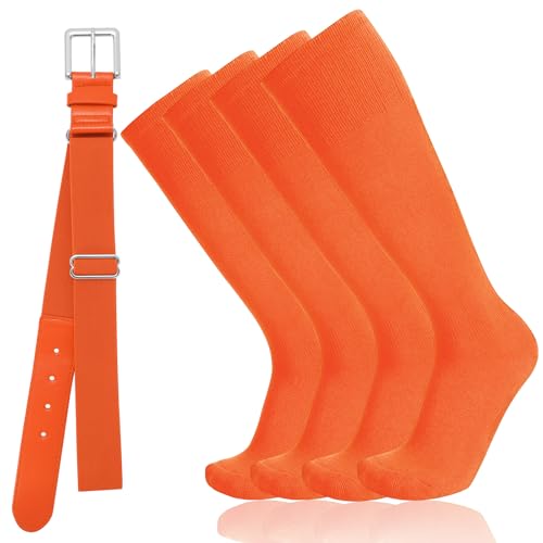 Baseball Socks and Belt Combo for Youth Adult - Softball Sock and Belt for Boys and Girls (Orange 2 Pairs of Socks & 1 Belt)