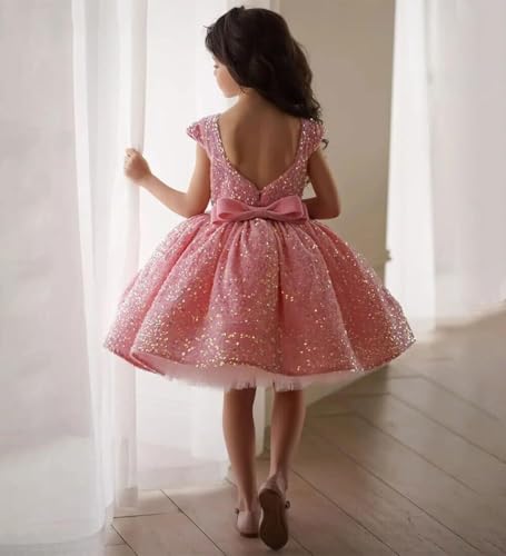 Girls Sequin Puffy Flower Dresses Short Formal Dress Sparkly A Line Princess Pageant Dress with Bow Knot TY102