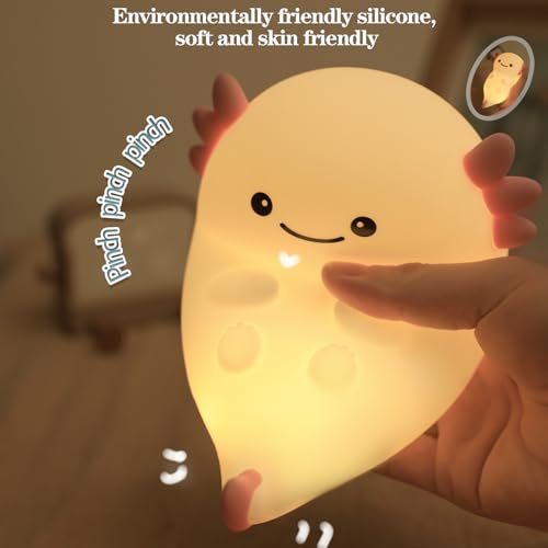 Image of Cute White Axolotl Night Light, LED Squishy Night Lamp, Dimmable Timer Nursery Nightlight for Kids, Rechargeable Touch Lamp, Dorm Decor, Kids Funny Gifts(White Axolotl)