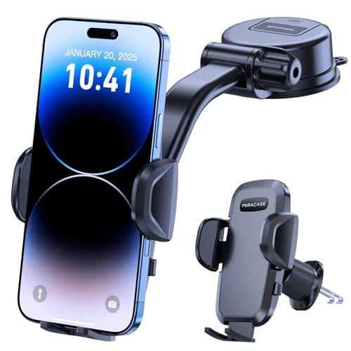 Miracase Soporte para teléfono de Coche, súper Ventosa y Gancho de Acero Doble Ultra Estable, rotación de 360°, Soporte para teléfono móvil multiescena para salpicadero, Parabrisas y Furgoneta