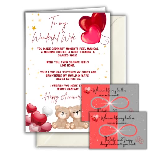 Anniversary Card for Wife with Keepsake Promise Cards A5 Size + Wallet Size Envelope Included UK Made (Happy Anniversary For Wife design 1)