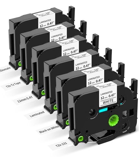 MarkDomain Label Maker Tape 12mm 0.47 Laminated White TZe Tz TZe-231 Compatible with Brother Label Maker P-Touch PT-D210 PT-H110 PT-D220 PT-1880 1/2