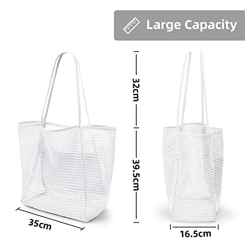 Image of KALIDI Beach Nylon Mesh Tote Bag, Casual Tote Bag Hobo Women Foldable MAX 23L Shoulder Bag For Beach Picnic Vacation