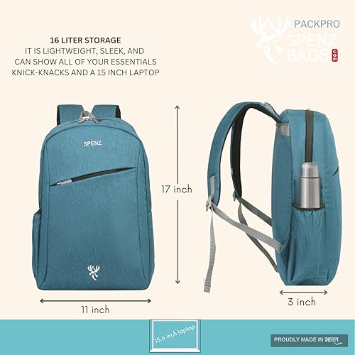 Image of SPENZ BAGS Laptop Backpack -Breathable Shoulder Straps, Mesh Side Pocket, Waterproof, Front Zipped Pocket, Padded Laptop Compartment, Backpacks