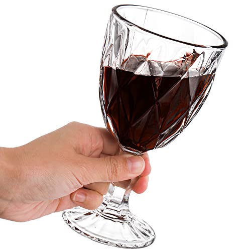 Soujoy 6 Pack Wine Glasses Goblet, 10Oz Vintage Embossed Glass Cup, Beverage Stemmed Party Glasses For Wine, Soda, Juice In Bars, Restaurants , Home #TOP3