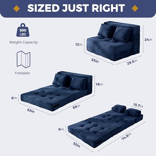 Image of MAXYOYO Convertible Sofa Bed, Fold Out Sofa Couch with Pillow, 4 in 1 Tufted Folding Couch Bed Foam Floor Couch, Lazy Chair for Living Room Bedroom Guest Room, Navy