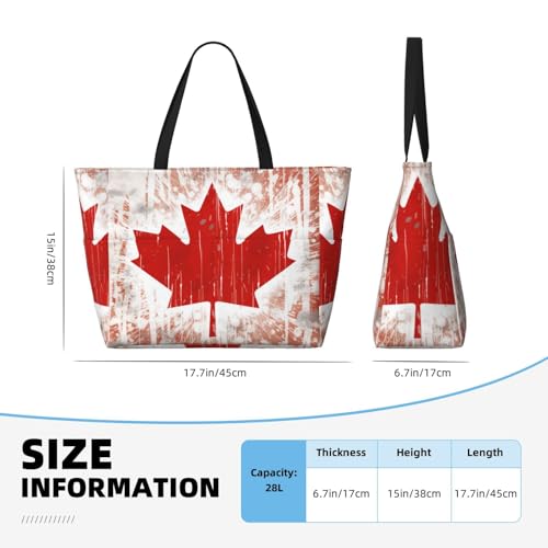 (Canada Flag) Large Beach Tote Bag for Women Waterproof Sandproof Travel Shoulder Bag with Pocket for Pool Vacation Weekend Gym4