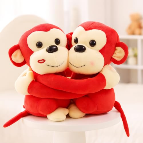 Image of Babique Monkey's Cuddly Couple Soft Toys Plush Stuffed Teddy Bear for Kids Birthday Gift (Red)