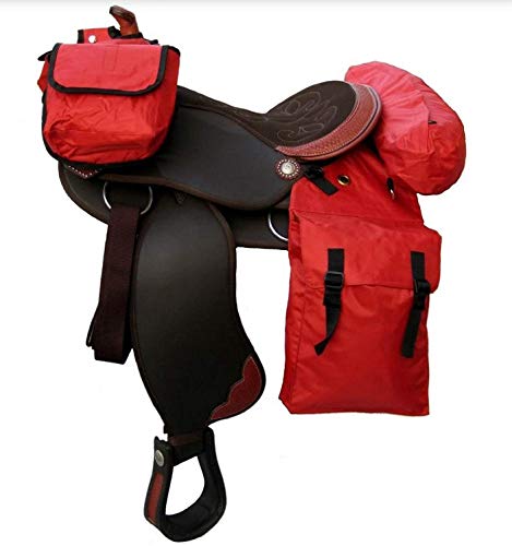 Nylon Trail Bag Set Cantle, Horn & Saddle Bag for Horses, Perfect for Holding Food & Beverages (Red)