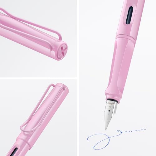 Image of Lamy Safari Light Rose Fountain Pen with LH Steel Nib in Line Width M | Lamy Fountain pen with ergonomic handle - robust ASA plastic - incl. LAMY T 10 ink cartridge blue