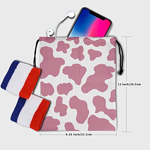 Image of Nerxy Pink Cow Grip Bag Gymnastics - Animal Spots Drawstring Grip Bag for Gymnast Strawberry Color Gym Pouch Bags for Personal Equipment