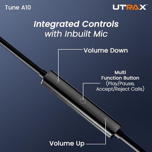 Image of UTRAX Type C Wired in Ear Earphones with in-Line Mic for Clear Calling,1.2M Cable,10Mm Dynamic Drivers for Boostedbass,Control Buttons Type C Devices (Black)