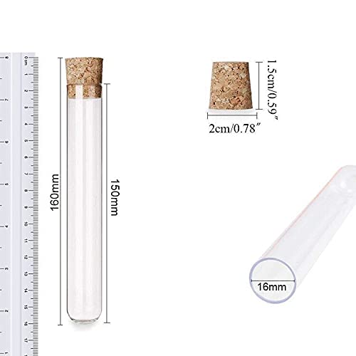 KINDPMA 20Pcs 20ml Clear Plastic Test Tubes with Cork Stopper 16x160mm Tube Holder for Flowers Crafts Candy Bath Salts Storage Halloween Science Lab Wedding Birthday Party Favor