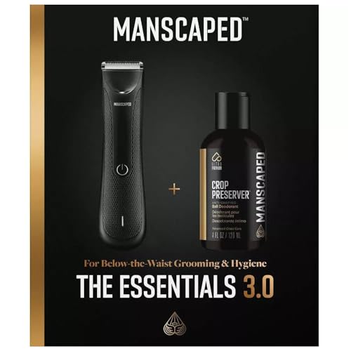 Manscaped The Essentials 3.0, Electric Groin Hair Trimmer, Replaceable Ceramic Blade Heads, Waterproof Wet/Dry Clippers. The Crop Preserver,Moisturizer Featuring Soothing Aloe Vera, 4oz,Black