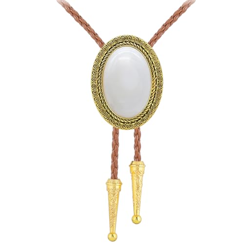Image of Jeilwiy Bolo Tie for Men Real Stone Westwern Cowboy Ties Silver Bolos Women Leather Necktie Gift for Birthday Christmas