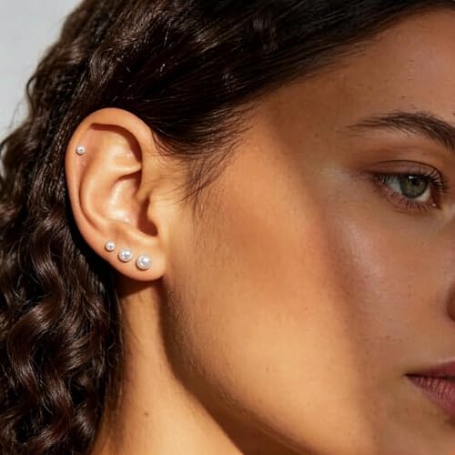 Akkemia Small Pearl Stud Earrings Set 5 Pairs for Women — view 2