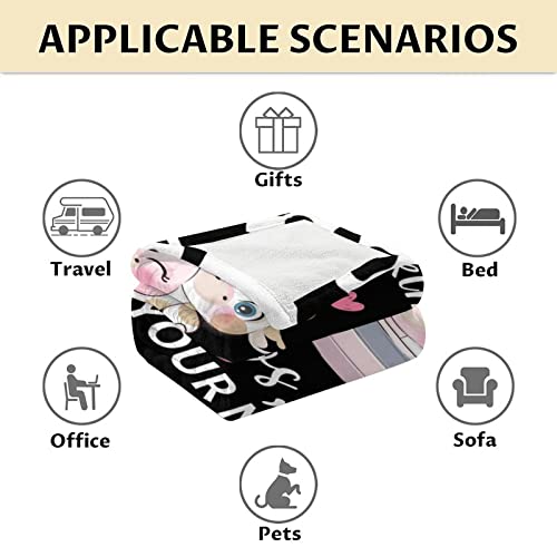 Personalized Cow Blanket Gifts with Name - 60"x80" Cute Throw for Women, Girls - Black Soft Fuzzy Blankets for Bed, Couch & Living Room
