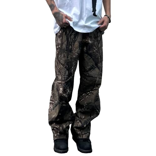 Men's Camo Cargo Baggy Wide Leg Joggers Pants Loose Fit Irregular Streetwear Y2k Hip Hop Denim Pants Multiple Pockets