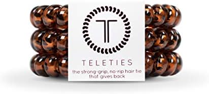 TELETIES - Spiral Hair Coils - Ponytail Holder Hair Ties for Women - Phone Cord Hair Ties - Strong Grip, No Rip, Water Resistant, No Crease Hair Tie Coils - 3 pack (Large, Tortoise)
